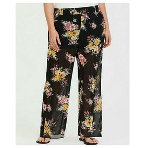 Torrid Wide Leg Pants Black Floral Chiffon 3X